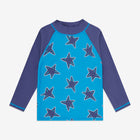 UV Protective Rash Vest Blue Starfish: A blue long-sleeved rash vest with a starfish pattern on the front panel.